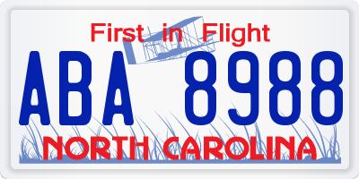 NC license plate ABA8988