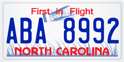 NC license plate ABA8992