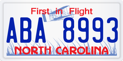 NC license plate ABA8993