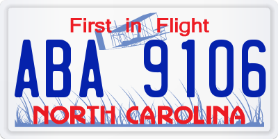 NC license plate ABA9106
