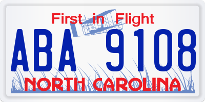 NC license plate ABA9108