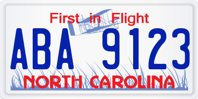 NC license plate ABA9123
