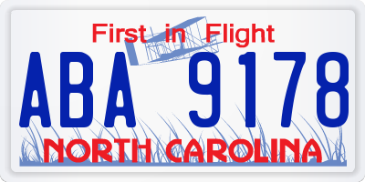 NC license plate ABA9178