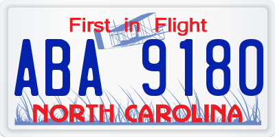 NC license plate ABA9180
