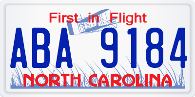 NC license plate ABA9184