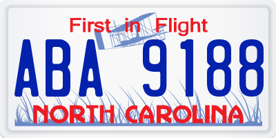 NC license plate ABA9188