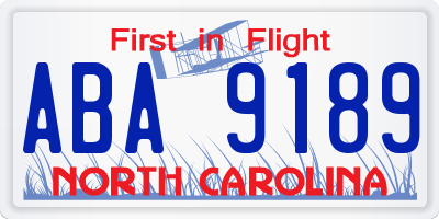 NC license plate ABA9189