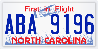 NC license plate ABA9196