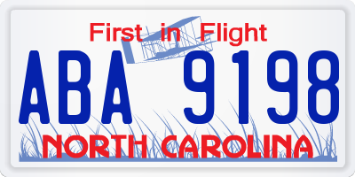 NC license plate ABA9198