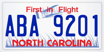 NC license plate ABA9201