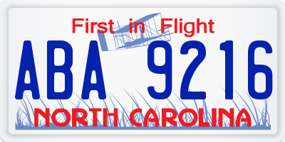 NC license plate ABA9216
