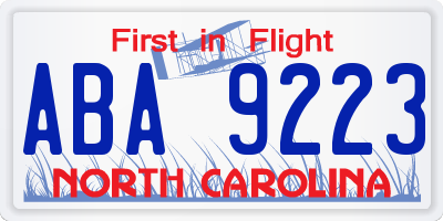 NC license plate ABA9223