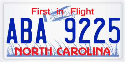 NC license plate ABA9225