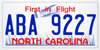 NC license plate ABA9227