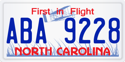 NC license plate ABA9228