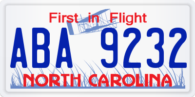 NC license plate ABA9232