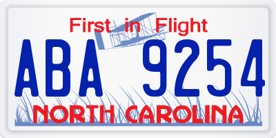 NC license plate ABA9254