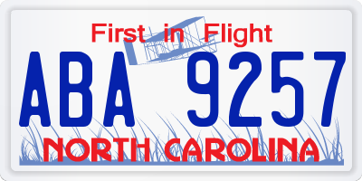 NC license plate ABA9257