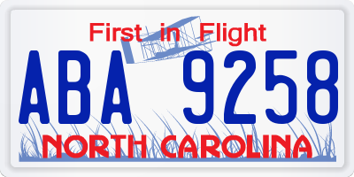 NC license plate ABA9258