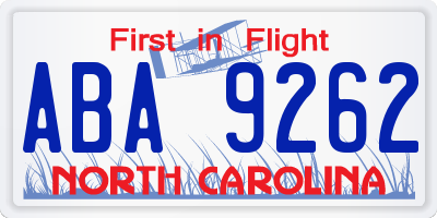 NC license plate ABA9262