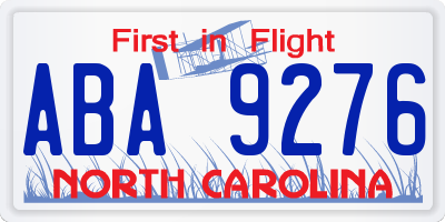 NC license plate ABA9276