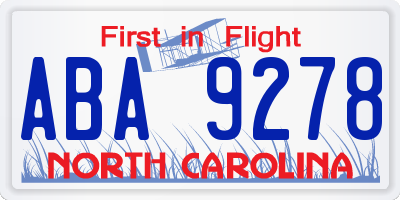 NC license plate ABA9278