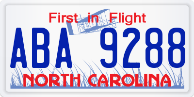 NC license plate ABA9288