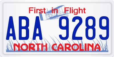 NC license plate ABA9289
