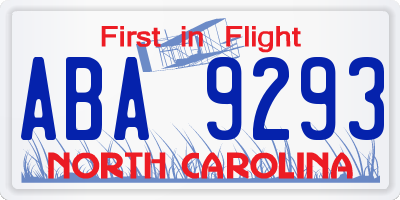 NC license plate ABA9293