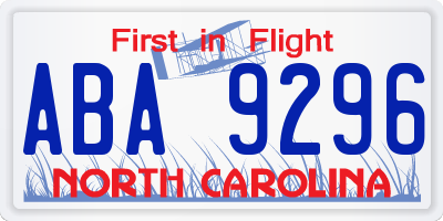 NC license plate ABA9296