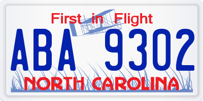 NC license plate ABA9302