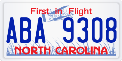 NC license plate ABA9308