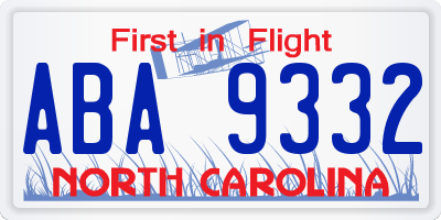 NC license plate ABA9332