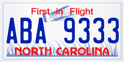 NC license plate ABA9333