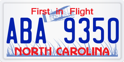 NC license plate ABA9350