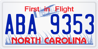 NC license plate ABA9353