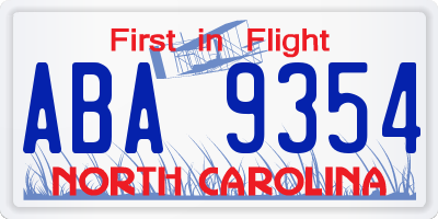 NC license plate ABA9354