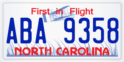 NC license plate ABA9358