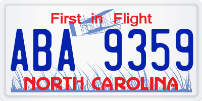 NC license plate ABA9359