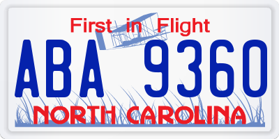 NC license plate ABA9360