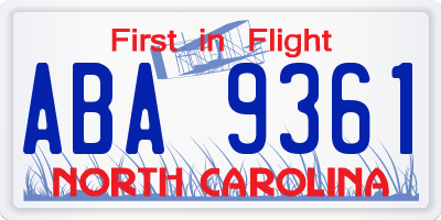 NC license plate ABA9361