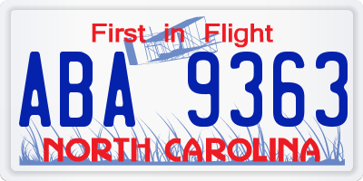 NC license plate ABA9363