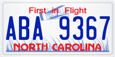 NC license plate ABA9367
