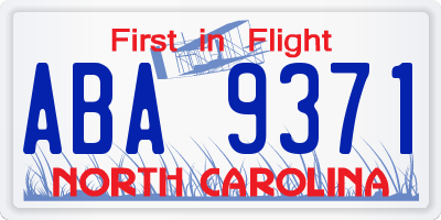 NC license plate ABA9371