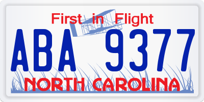 NC license plate ABA9377