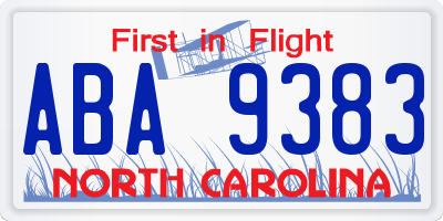 NC license plate ABA9383