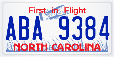 NC license plate ABA9384
