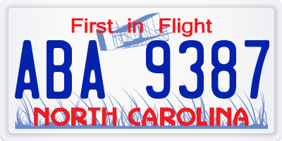 NC license plate ABA9387