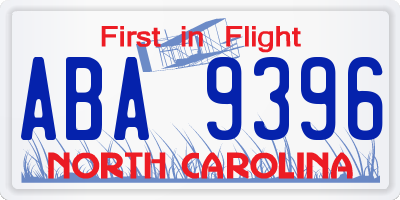NC license plate ABA9396