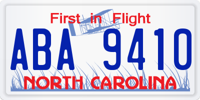 NC license plate ABA9410